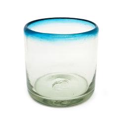 Aqua Blue Rim 8 oz DOF Rock Glasses (set of 6)